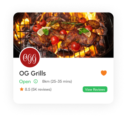 A screenshot of the Fufufmaps app showing a featured resturant: OG Grills